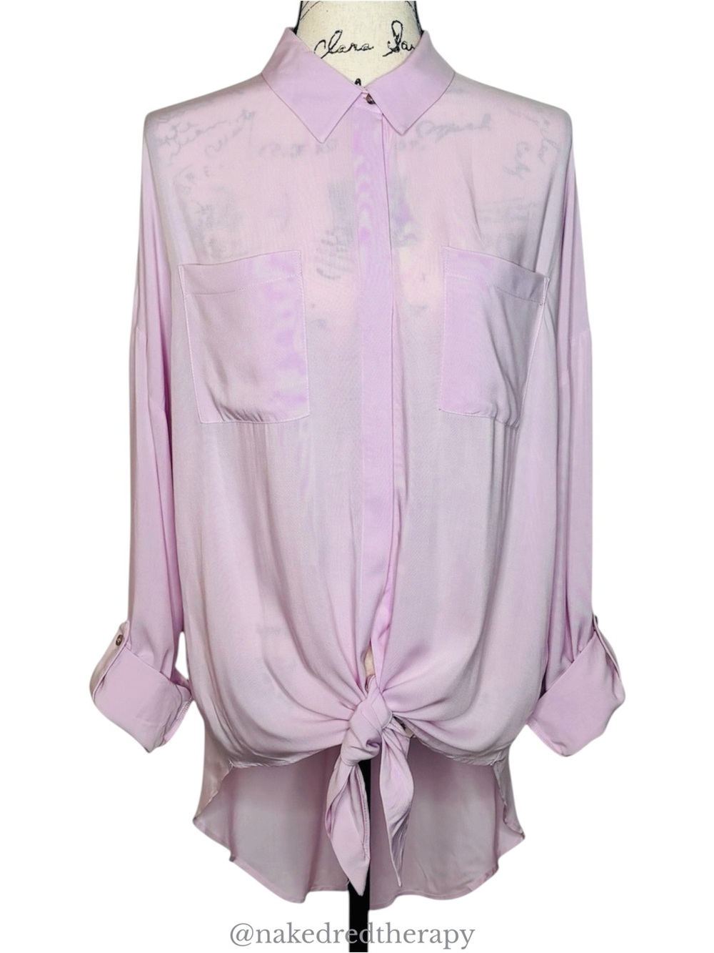 Anthropologie Maeve Button Down Front Tie Blush Pink Roll Sleeves | Women Medium